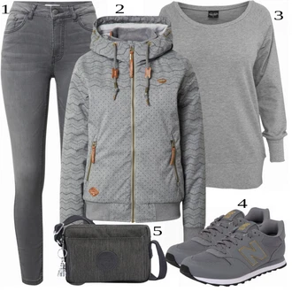 Dlouhé / Maxi Outfit s Šedá Dlouhá tylová sukně/Dlouhé Kardigany/Dlouhý Zimní Kabát/Mikina/Dlouhý Svetr About You "Ulice Styl Outfit"