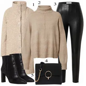 Outfit s Béžová/Khaki Pletený Fleecový Kabát/Kabát Bouclé/Tweedový Kabát/Teddy Kabát/Vlněný Fleecový Kabát Only "Příjemná zima"