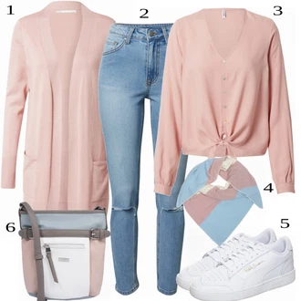 Kašmír Outfit s Modrá/Béžová Šátek Zwillingsherz "Jarní stylový vzhled"