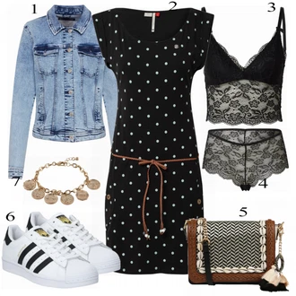 Outfit s Černá Šaty s Páskem/Šaty s puntíky Ragwear "Příjemný styl pro volný čas"