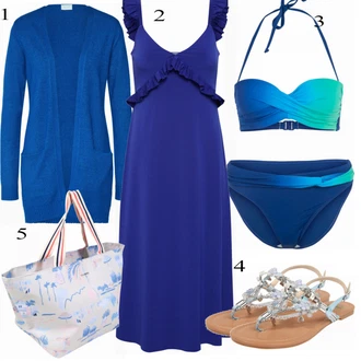 Outfit s Tmavě modrá/Modrá Plavky Tankin Push-up/Bikin/Bikiny s průstřihem/Balconette-bikini/Plavky bandeau/Bandeau Bikin/Tankiny bandeau Lascana "Pobřežní Outfit"
