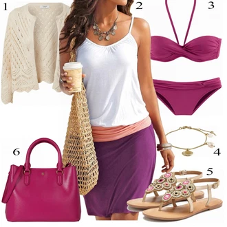 Outfit s Růžová Tankin Push-up/Zavinovací bikini/Bikinové plavky s vycpávkami/Plavky bandeau/Bikiny s průstřihem/Bikin/S Kosticemi/Balconette-bikini/Push-up bikini/Bandeau Bikin Lascana "Písečný Outfit"