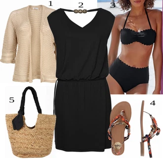 Outfit s Černá Podprsenka push-up bez ramínek/Bralette/Podprsenka bez ramínek & variabilní podprsenka/Bandeau Podprsenka/Sada kalhotek podprsenky/Podprsenka s výstřihem push-up/Podprsenka Balconette/Tělo bez kostic Lascana "Písečný Outfit"