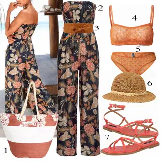 Outfit s Oranžová/Hnědá/Béžová Ležérní pásek/Pásek bez Přezky/Korzetový Pásek/Klasické Pásky/Obojek/Široký Opasek/Pásek Na Pas/Páska s Kapsou/Kožený Pásek Pieces "Plážový outfit"