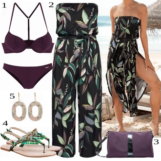 Outfit s Zelená/Tmavě Zelená Overal se širokými nohavicemi/Letní Overall/Slavnostní Overall/Elegantní Overal S.Oliver "Plážový outfit"