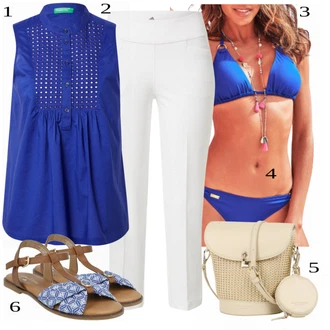 Outfit s Tmavě modrá/Modrá/Světle modrá Bikiny - Spodní Díl/Bikinové plavky s vycpávkami/Plavka/Provázkové bikini/Bikiny hotpant/Spodní díl bikin/Sportovní bikiny Lascana "Letní oblečení"