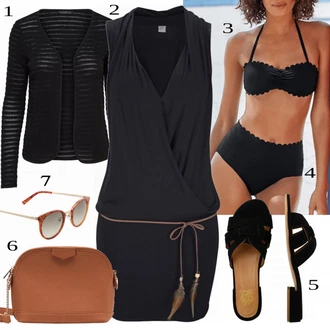Outfit s Černá/Hnědá/Růžová Bikiny - Spodní Díl/Bikinový kraťas/Spodní díl bikin/Bikina s vysokým pasem/Bikiny hotpant/Bikinys S Šortkami/Plavky na kontrolu břicha/Tvarující plavky/Plavka Lascana "Plážový outfit"