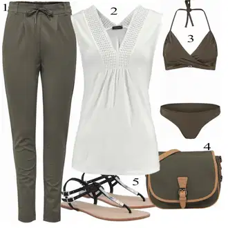 Outfit s Tmavě zelená/Zelená/Khaki Zavinovací bikini/Bikiny s průstřihem/Bikin/Kožené bundy pro muže/Trojúhelníkové Bikiny About You "Lehký outfit"