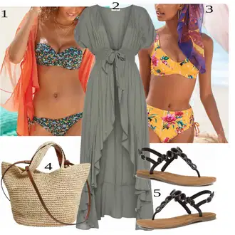 Folklor Outfit s Tmavě zelená/Zelená/Šedá/Béžová Boho Letní Šaty/Šifonové Šaty/Boho Šaty Elegantní/Empire šaty/Francouzské šaty/Dlouhé Letní Šaty/Maxi Šaty/Mušelínové šaty/Občanské šaty/Společenské šaty pro hosta/Volánové šaty Lascana "1"