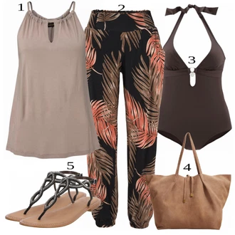 Outfity pro zábavu Tropický s Béžová/Zelená/Oranžová Kalhoty s Peřím/Kalhoty s Potiskem Lascana "1"
