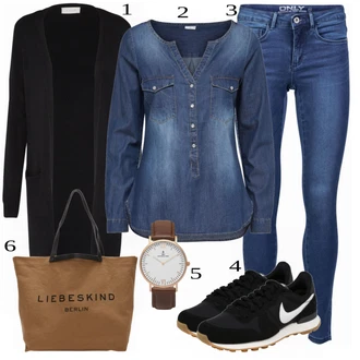 Outfit s Modrá/Tmavě Modrá/Světle Modrá Halenka Džínsová Blůza JdY "Ulice Styl Outfit"
