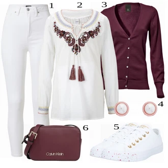 Květinová Moc Outfit s Tmavě červená/Fialová/Vínová Pletenina veľkej veľkosti/Halenka a Tunika Tunika/Kraťas pro plnoštíhlé/Halenka Móda Pro Plnoštíhlou/Tričko & Top Móda Pro Plnoštíhlé Heine "Ulice Styl Outfit"