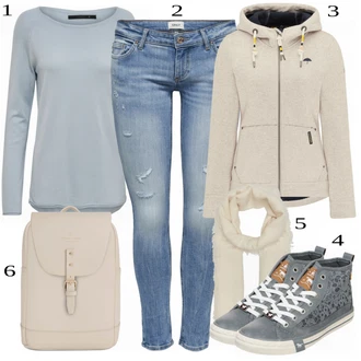 Outfit s Šedá Zimní bota/Nízká bota na podpatku/Teniska Mustang "Ulice Styl Outfit"