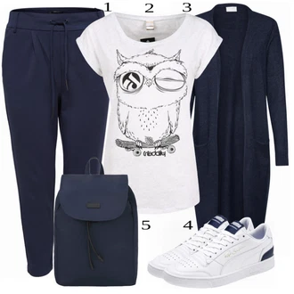 Nadrozměrné Zapínání na knoflíky Outfit s Tmavě modrá Pletenina veľkej veľkosti/Šaty Móda Pro Plnoštíhlou Vila "Ulice Styl Outfit"Look: Kancelář, Old Money, Příliš oblečený, Nadrozměrné, Univerzitní
