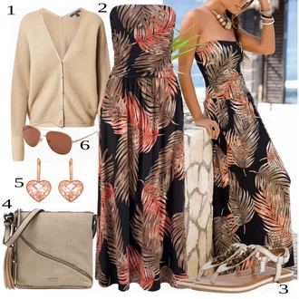 Outfit s Béžová/Hnědá/Černá Šaty s Přehozem/Šaty s Peřím/Šaty S Potiskem/Šaty na safari/Šaty pro Svatebního Hosta Společenské šaty pro hosta/Plisované Šaty Lascana "Ulice styl outfitu"