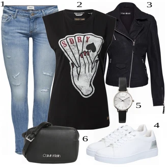 Outfit sa Crna Kožna Jakna Freaky Nation "Tvoj otmjeni outfit"