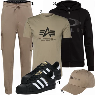 outfit mit Zelena Casual Majica Alpha Industries, Zelena Klobuček Alpha Industries "Priložnostna oblačila"