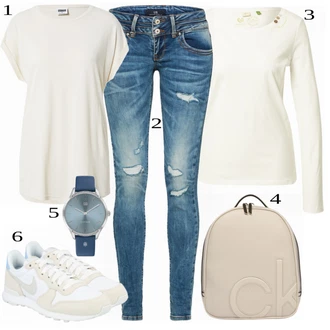 Outfit s Modrá/Tmavě modrá/Světle modrá Džíny s Dírou/Patchworkové Džíny/Kožená Pánská Bund LTB "Ulice styl outfitu"