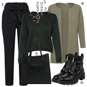 Široký pas Outfit s Černá/Šedá Teniska Chunky Tenisky/Teniska na platformě/Motorkářská bota/Šněrovací Kozačka na Platformě/Šněrovací bota About You "StyleOfTheDay"