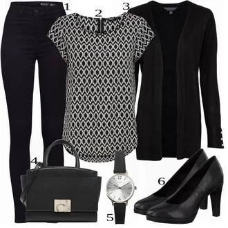 Outfit s Červená/Tmavě modrá/Černá Halenka se Stojatým Límcem/Halenka s Krátkým Rukávem/Halenka s Potiskem/Tunikové Tričko/Tunika s Krátkým Rukávem/Vzorovaná Halenka Only "Skvělé pro práci"