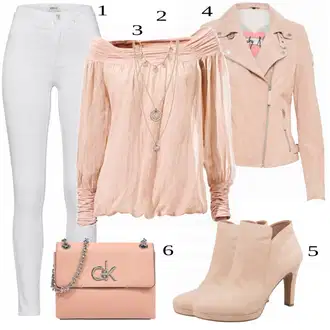 Outfit sa Pink/Bež/Plava Kožna Jakna Freaky Nation "Poslovni outfit"