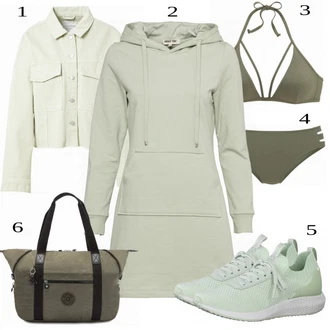 Outfit s Khaki/Tmavě zelená/Béžová Bralette/Podprsenka s výstřihem push-up/Trojúhelníkový Podprsenek Lascana "Skvělý pro volný čas"