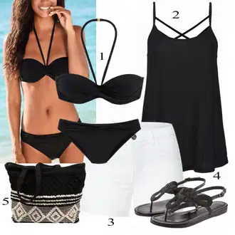 Outfit s Černá/Hnědá/Bílá Pletený Sandál/Sandál se třpytkami/Sandál Dianette/Letní Bota/Sandál S T Páskem Lascana "Vkusný letní outfit"