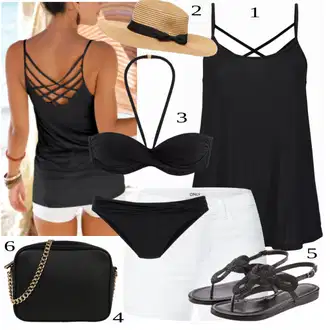 Outfit s Černá/Hnědá/Bílá Pletený Sandál/Sandál se třpytkami/Sandál Dianette/Letní Bota/Sandál S T Páskem Lascana "Módní letní vzhled"