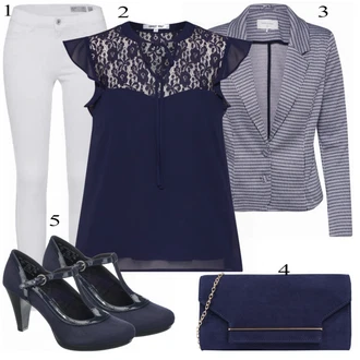 Outfit s Modrá Bota Na Podpatku Bugatti "Příležitostný Büro look"