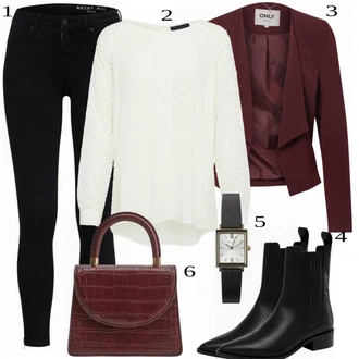 Zapínání na knoflíky Outfit s Krémová/Bílá Halenkový Top/Halenka s Dlouhým Rukávem/Slip-on Halenka/Halenka se Stojatým Límcem/Kožená bunda pro muže/Crash blůza/Dětská hračka/Sportovní Halenka/Mušelínová Halenka/Blůza s nášivkou na lokti Object "Příležitostný Business Look"