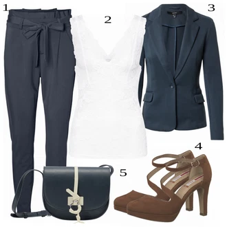 Výstřih na ramena Outfit s Bílá/Růžová/Černá/Modrá/Šedá Krajkový Top/Krajkový Top/Krajkované tričko Cream "Stylový vzhled do kanceláře"