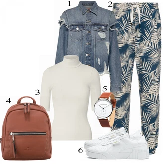 Tropický Outfit s Modrá Plážová Kalhoty/Pyžamová Kalhoty/Domácí Kalhoty/Kalhoty s Potiskem/Boyfriend Kalhoty/Kalhoty s Peřím Iriedaily "Jarní stylový Outfit"