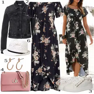 Outfit s Růžová/Tmavě modrá/Hnědá/Modrá Maxi Šaty/Dlouhé Letní Šaty/Šaty S Potiskem/Společenské šaty pro hosta/Vintage šaty Lascana "Barevný jarní outfit"