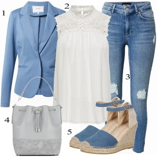 Outfit s Modrá Kožená bunda/Svetrová Vest Dlouhý svetr/Midi Kabát Pieces "Cool vzhled na jaro"