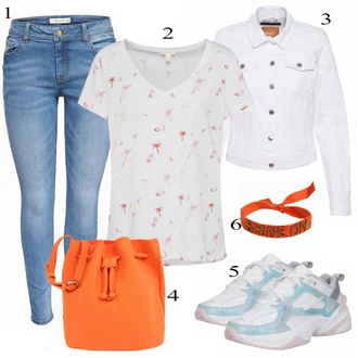 Móda pro plnoštíhlé Outfit s Šedá/Krémová/Bílá/Světle šedá Džínové Bund/Krátký Bund/Letní Bund/Košilová bunda/Krátký Bund/Krátké Džínové Bundičky Only "Stylový"