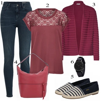 Outfit s Červená Kardigan Tom Tailor "Stylový"