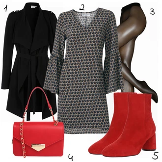 Outfit s Šedá/Růžová/Tmavě šedá/Béžová/Žlutá Šaty s trumpetovým rukávem/Pouzdrové Šaty/Pouzdrové Šaty S Dlouhým Rukávem/Tvidové šaty/Tunikové šaty/Šaty S Potiskem/Halenkové Šaty Heine "Stylový"
