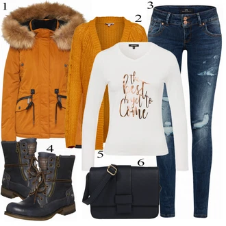 Outfit s Oranžová Zimní Sukně/Zimní čepice/Zimní bota/Zimní kotníková bota/Podzimní bunda/Kabát/Zimní tenisky/Zimní Šaty/Zimní legína/Zimní rukavice/Zimní Pletené Šaty/Zimní Kalhoty Superdry "Superdry Bunda"