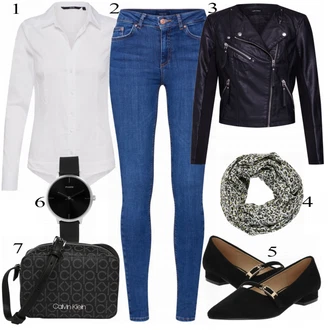 Vintage outfity Džínovina s Modrá/Světle modrá Kožená bunda/Kotníková Bota/High Waist Džínové Kalhoty/Kožené Boty/Push up Džín/Džín s Nízkým Pasem/Džíny s Nízkým Sedem Pieces "Super pro volný čas"