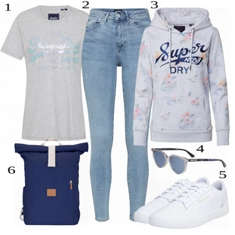 Károvaný Outfit s Světle modrá/Modrá Kalhoty s dírou/Džínové Legíny/Jeggings/Skinny Kalhoty/Kalhoty se Štěrbinou VERO MODA "Super pro volný čas"