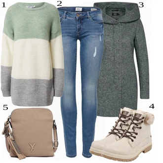 Outfit s Šedá/Tmavě šedá/Tmavě modrá/Tmavě zelená Zimní Kabát Vlněný kabát/Vlněný Fleecový Kabát/Lodenový kabát/Kabát s Kapucí/Pletený Fleecový Kabát Only "Super pro volný čas"