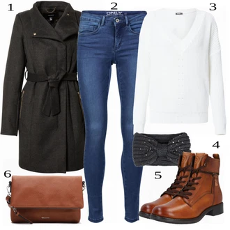 Old Money Outfit s Černá/Tmavě modrá/Tmavě šedá Ohřívač Uší/Pásek Na Pas/Pokrývka hlavy/Kruhový Šál About You "Super pro volný čas"Look: Disko, Elegantní, Old Money, Univerzitní, Retro, 80tá léta