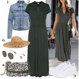 Dlouhé Outfit s Tmavě šedá/Tmavě zelená/Šedá/Khaki Dlouhé Šaty/Dlouhé Letní Šaty/Dlouhé pletené šaty/Šaty v Délce do Lýtka/Společenské šaty pro hosta/Žerzejové Šaty/Občanské šaty/Maxi Šaty Lascana "Super pro volný čas"