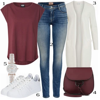 Outfit s Modrá/Bílá Kožená bunda/High Waist Džínové Kalhoty/Džíny s Rozparkem/Kožené Boty/Slim Fit Džíny/Push up Džín/Džín s Nízkým Pasem/Džíny s Nízkým Sedem Only "Skvělý pro volný čas"