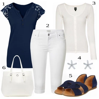 Old Money Outfit s Bílá/Krémová Košile Bermuda/Capri Hailys "Skvělý pro volný čas"Look: Styl, Cool, Mom, Old Money, Chytrý příležitostný, Univerzitní