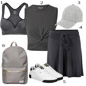 Festival Outfit s Šedá/Černá/Tmavě šedá Sukně Áčkového Střihu/Tenisová Sukně/Sukně Pro Vysokou Školu/Zavinovací Sukně/Vázací Sukně/Kalhotová Sukně/Pletená Sukně/Sukně Pro Matriku BEACH TIME "Sportovní outfit"Look: Bar, Den na pláži, Koncert, Škola, Festival, Křest, Matriční úřad