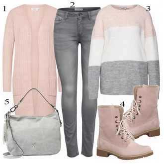 Outfit s Šedá Pletený Oděv About You "TAMARIS Stiefelette"