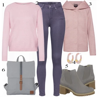 Outfit s Šedá/Fialová/Hnědá/Béžová Bunda s Kapucí/Fleecová Bunda Pletená Fleecová Bundy/Merino bunda/Vlněná Bund/Udržitelná bunda Only "Tamaris"