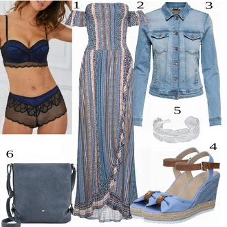 Slavnostní Outfit s Šedá/Vícebarevný/Modrá Hippie šaty/Dlouhé šaty/Boho Letní Šaty/Šaty s Rozparkem/Dlouhé Šaty/Dlouhé Letní Šaty/Maxi Šaty Lascana "Skvělý vzhled pro jaro"Look: Boho, Hippie, Jazz, Námořní, Old Money, Příliš oblečený, Slavnostní