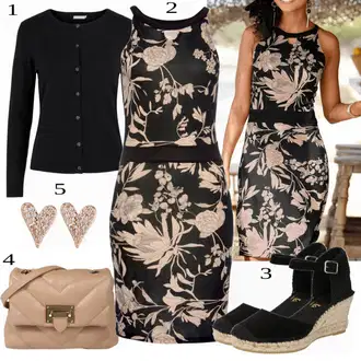 Outfit s Černá/Béžová/Hnědá/Šedá Šaty Bez Rukávů/Pouzdrová Šat/Pouzdrové Šaty/Šaty S Potiskem/Šaty na Podzim/Žerzejové Šaty/Úzké Šaty/Přiléhavé Šaty/Šaty S Rovným Střihem/Společenské šaty pro hosta Lascana "Skvělý vzhled na jaro"